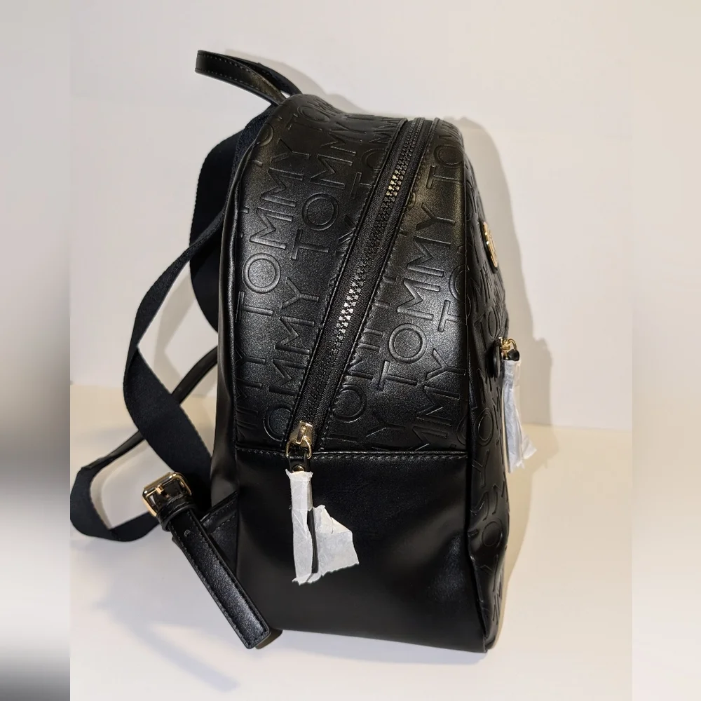 Tommy Hilfiger Black Embossed Backpack | Gold Logo | Zipper Closure | NWT Medium - Picture 6 of 7
